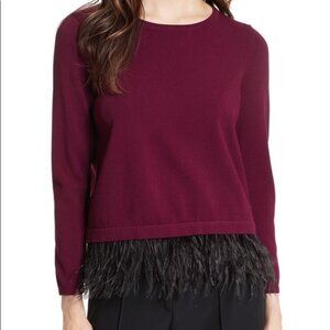 MILLY Burgundy Ostrich Feather Sweater Top - P